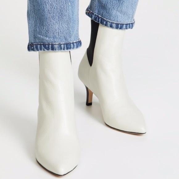 Joie White and Black Leather Slip On Pointed Toe Kitten Heel Ankle Booties 37.5 - Picture 1 of 11